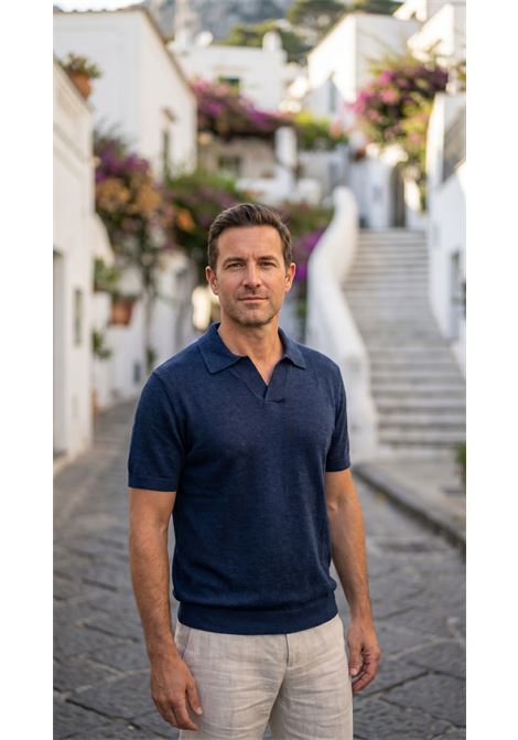 Polo in maglia Tagliatore blu in lino e cotone TAGLIATORE | Polo | KEITH GSE26-02598